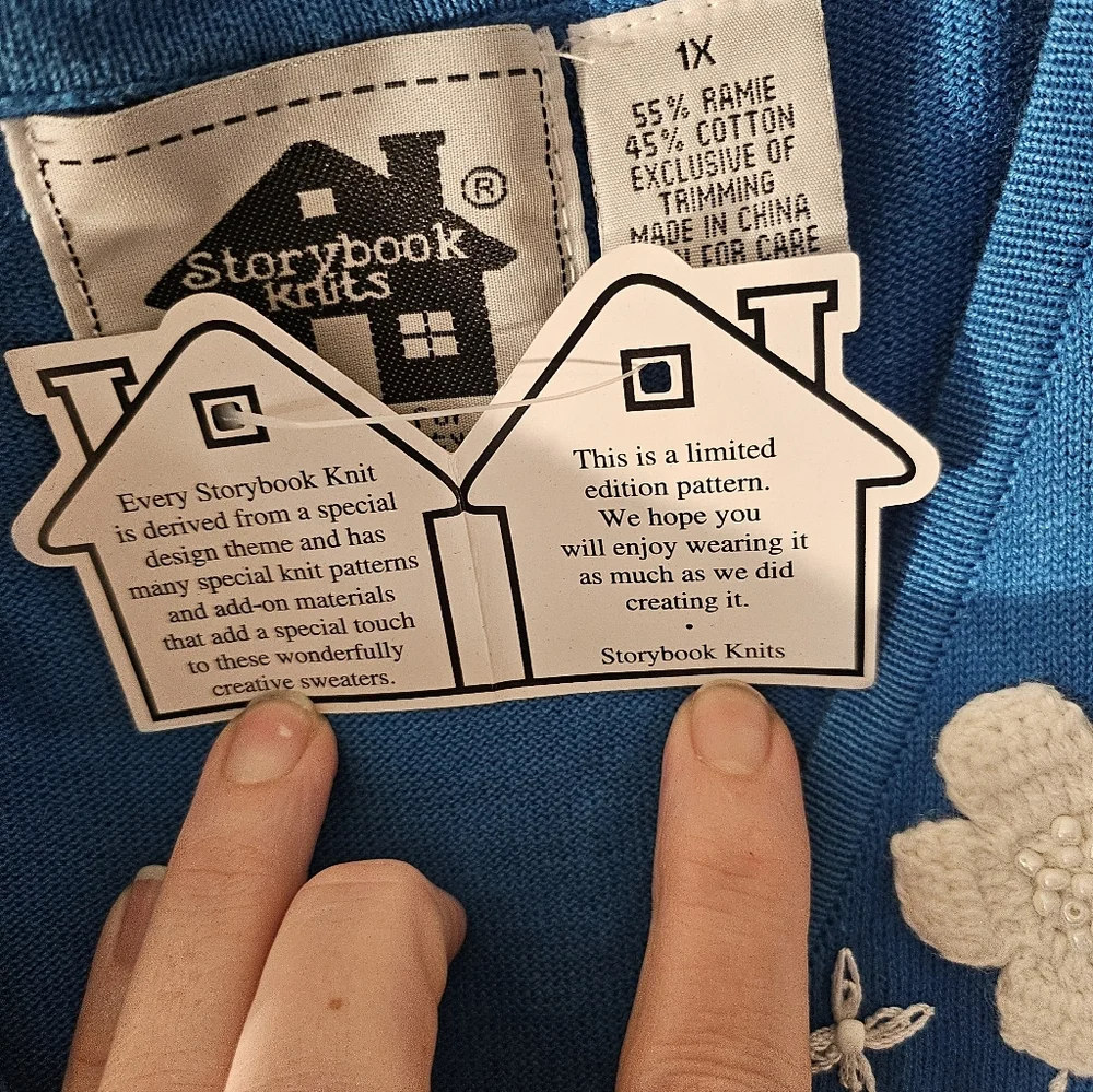 Storybook Knits Cardigan & Sleeveless Top Blue Xl Vintage Embroidery Long‎